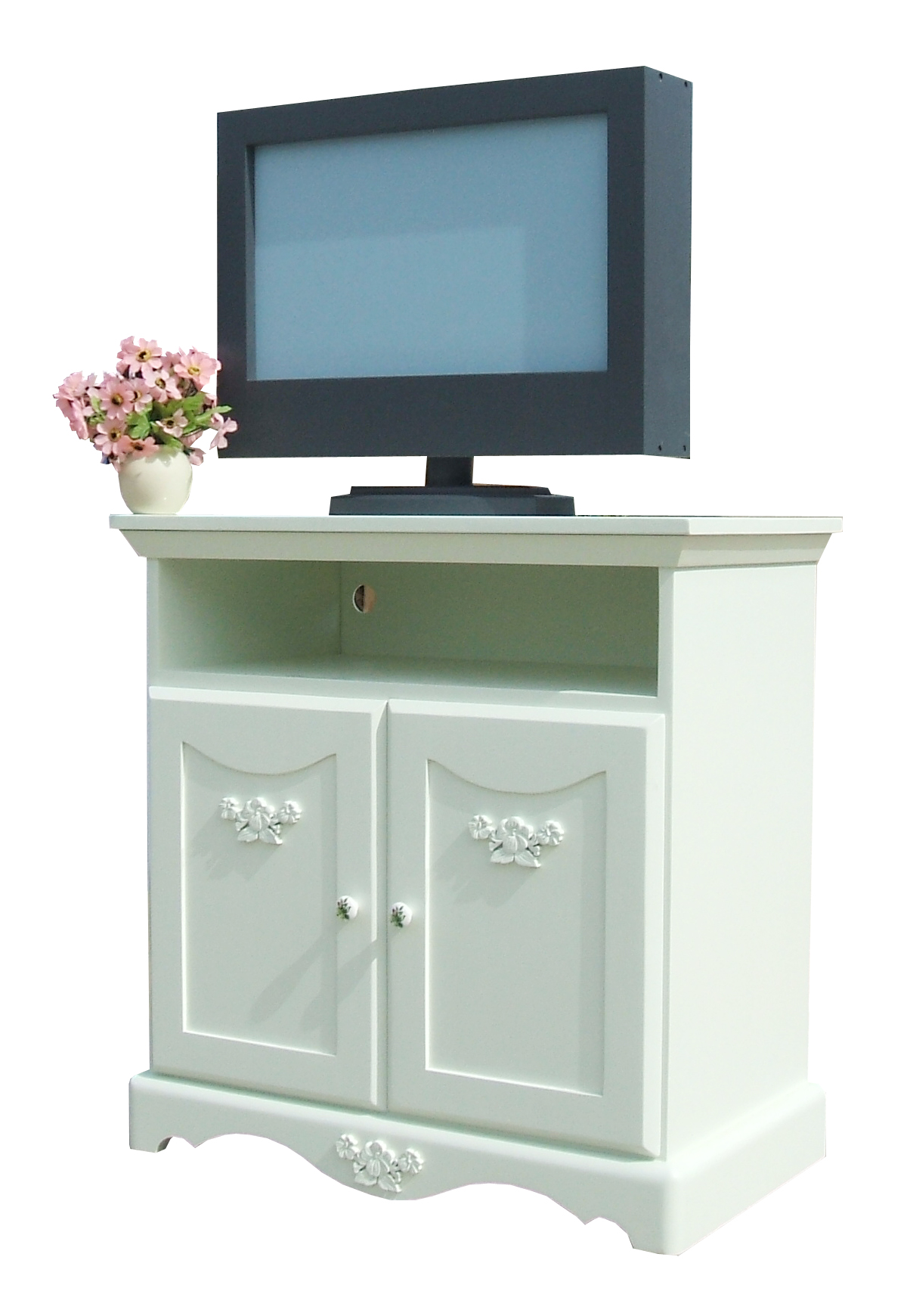 ตู้วางทีวี 2 บานเปิด รุ่น Emily ขนาด W 83 x D 46 x H 83 Cms. สีขาวครีม