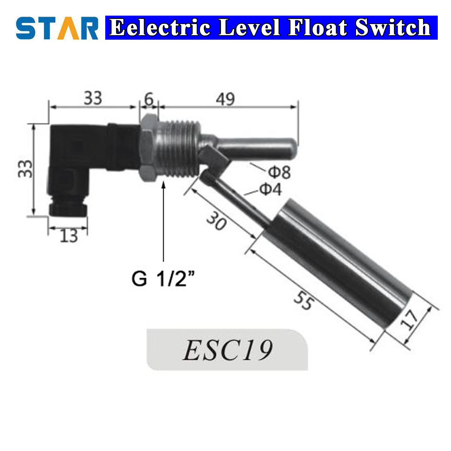 สวิทช์ควบคุมระดับน้ำ Horizontal Stainless Float Switch (NC/NO) ESC19