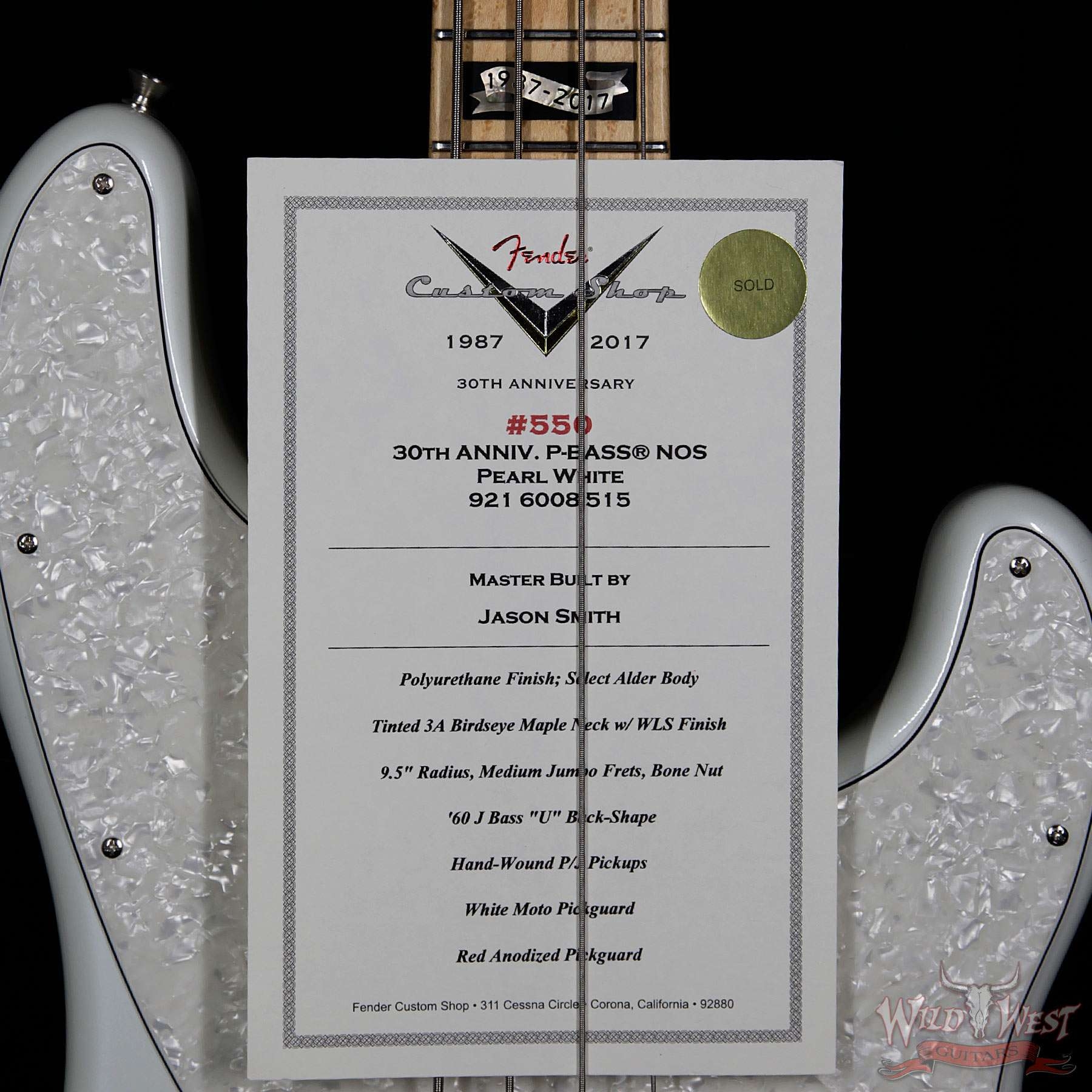 Fender Custom Shop Masterbuilt Jason Smith 30th Anniversary P-Bass NOS Pearl White