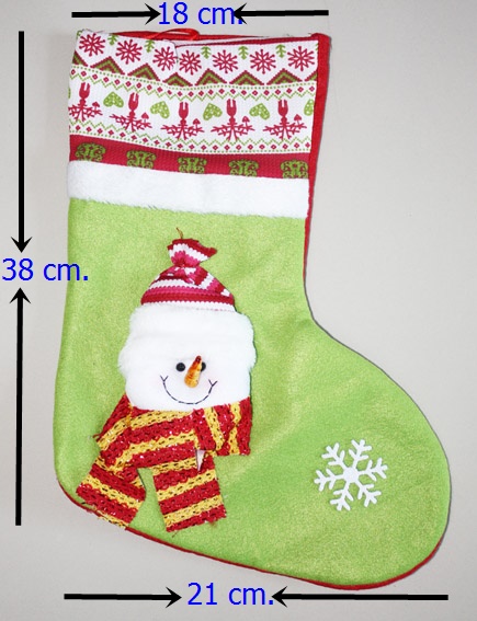 ถุงเท้าขนาดใหญ่สำหรับใส่ของขวัญ จาก Santa Claus ลาย SNOWMAN ขนาด 38*18*21 ซม. (สวยมาก เด็กๆ ชอบ) (ไม่ต้องซื้อคู่ชุดแฟนซี)