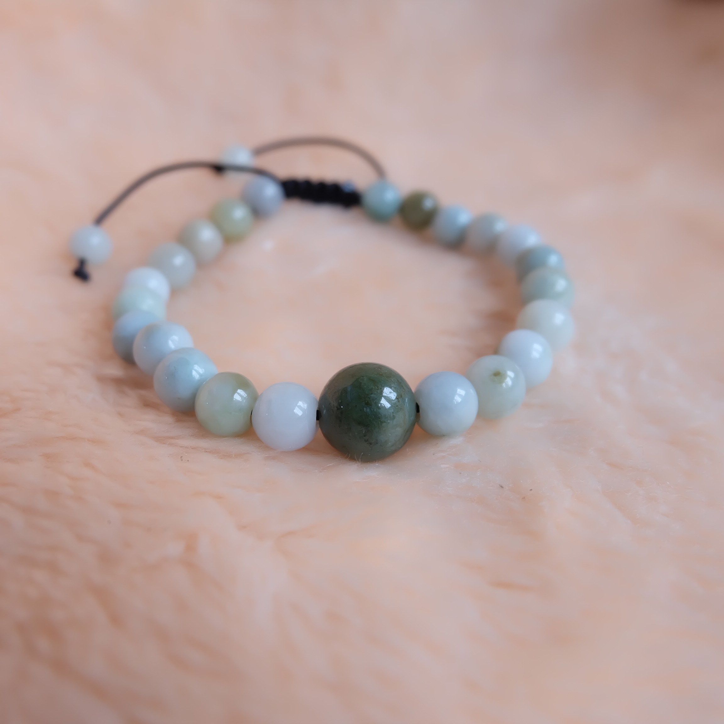สร้อยข้อมือลูกปัดหยกแท้ หยกคละสี เชือกดึง รอบข้อมือ 19-22 ซม. หยกแท้นำโชค หยกพม่า