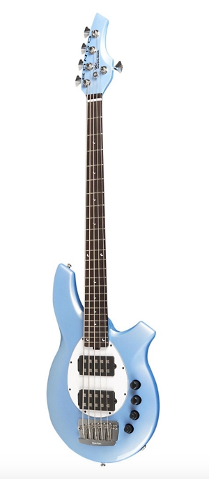 Ernie Ball Music Man Bongo 5-String Bass with 2 Humbucker Pickups - Sky Blue White Pickguard