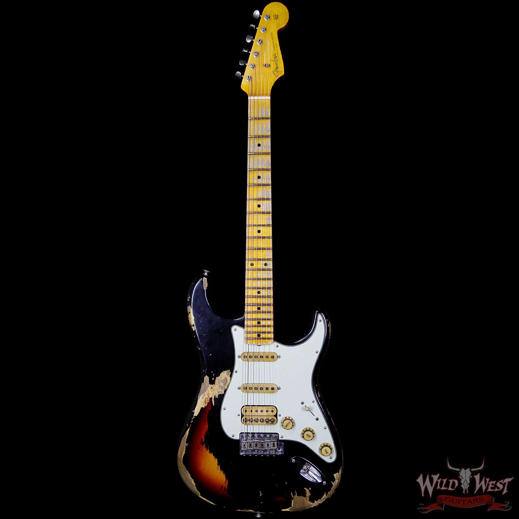 Fender Custom Shop Black Lightning 2.0 Stratocaster Heavy Relic HSS - Black over 3 Tone Sunburst
