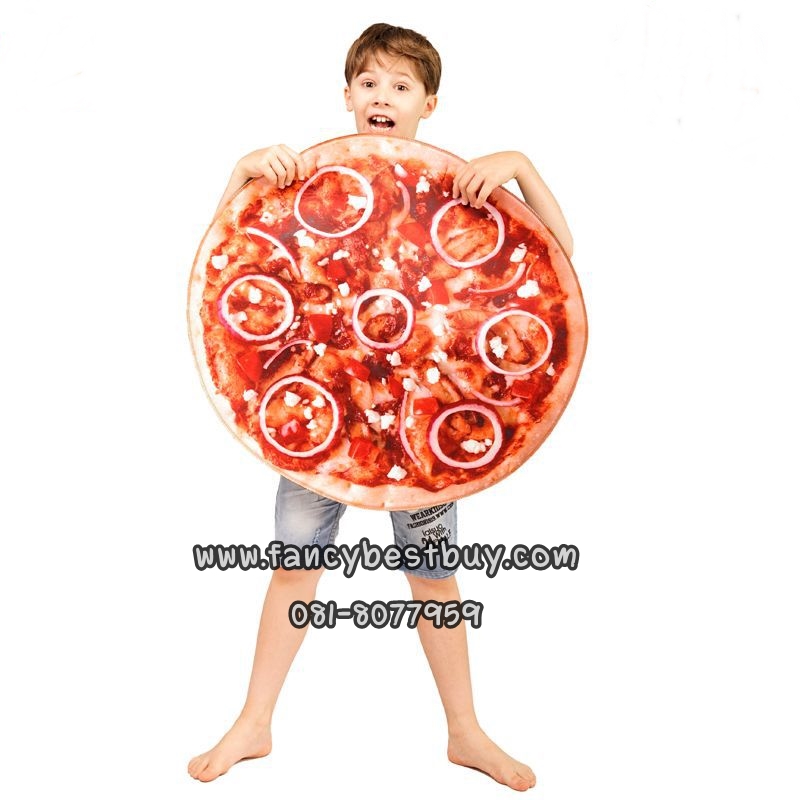 ชุดแฟนซีพิซซ่า 2 ด้าน หน้าและหลัง ชุดแฟนซีอาหาร Pizza Costume เป็นชุดแฟนซีเด็กหรือชุดมาสคอต สำหรับเด็กและผู้ใหญ่ กว้าง 73 ซม สูง 68 ซม