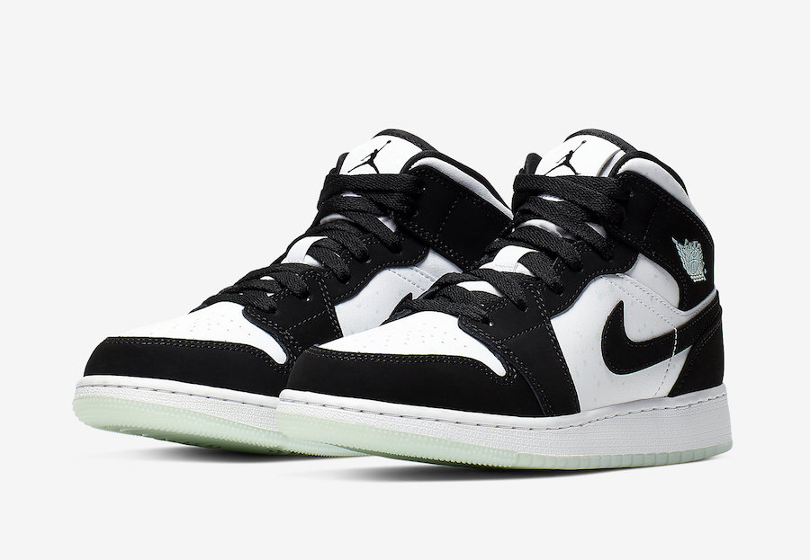Nike Air Jordan 1 Mid GS Panda White Black Teal Tint