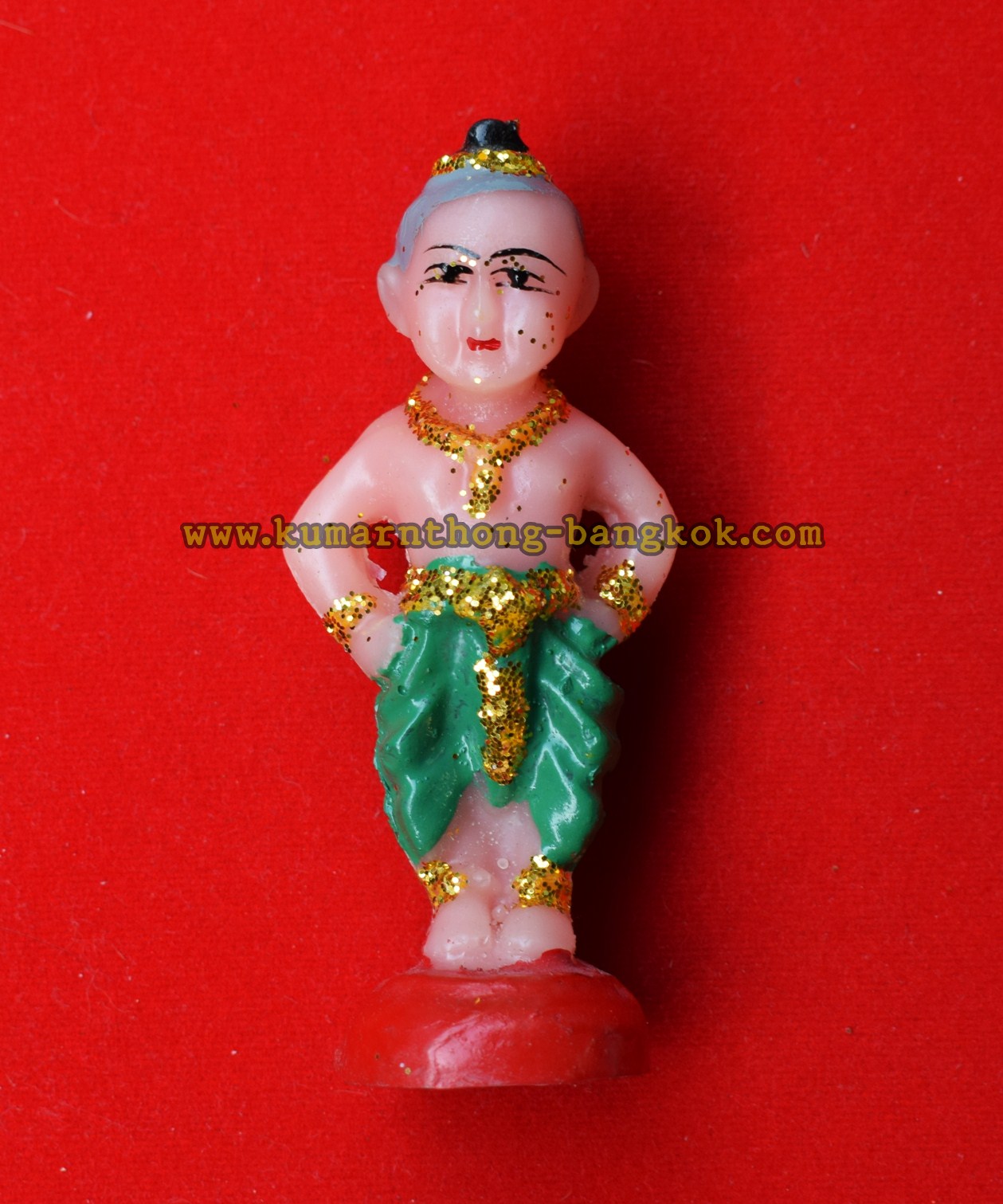 กุมารทองเทพ วัดบางพระ (หลวงพ่อเปิ่น) จ.นครปฐม เนื้อเรซิ่น แบบยืนกางเกงเขียวขนาดสูง 4นิ้ว (ของแท้จากวัด)