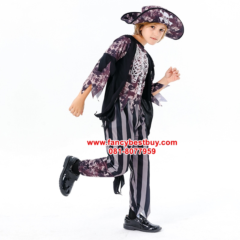 ชุดแฟนซีเด็ก ชุดโจรสลัด ชุดฮาโลวีนโจรสลัดโครงกระดูก มีขนาด S110-120, M 120-130, L 130-140, XL 130-140