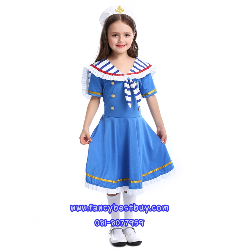 ชุดแฟนซีอาชีพ ชุดกะลาสี ชุดทหารเรือเด็กหญิง สีฟ้า M 125-140, L 140-155