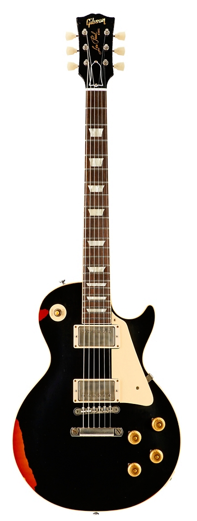 Gibson Custom Les Paul Standard Limited Run - Solid Body Electric Guitar Aged Black over 2-Color Sunburst Aged White Pearl Pickguard