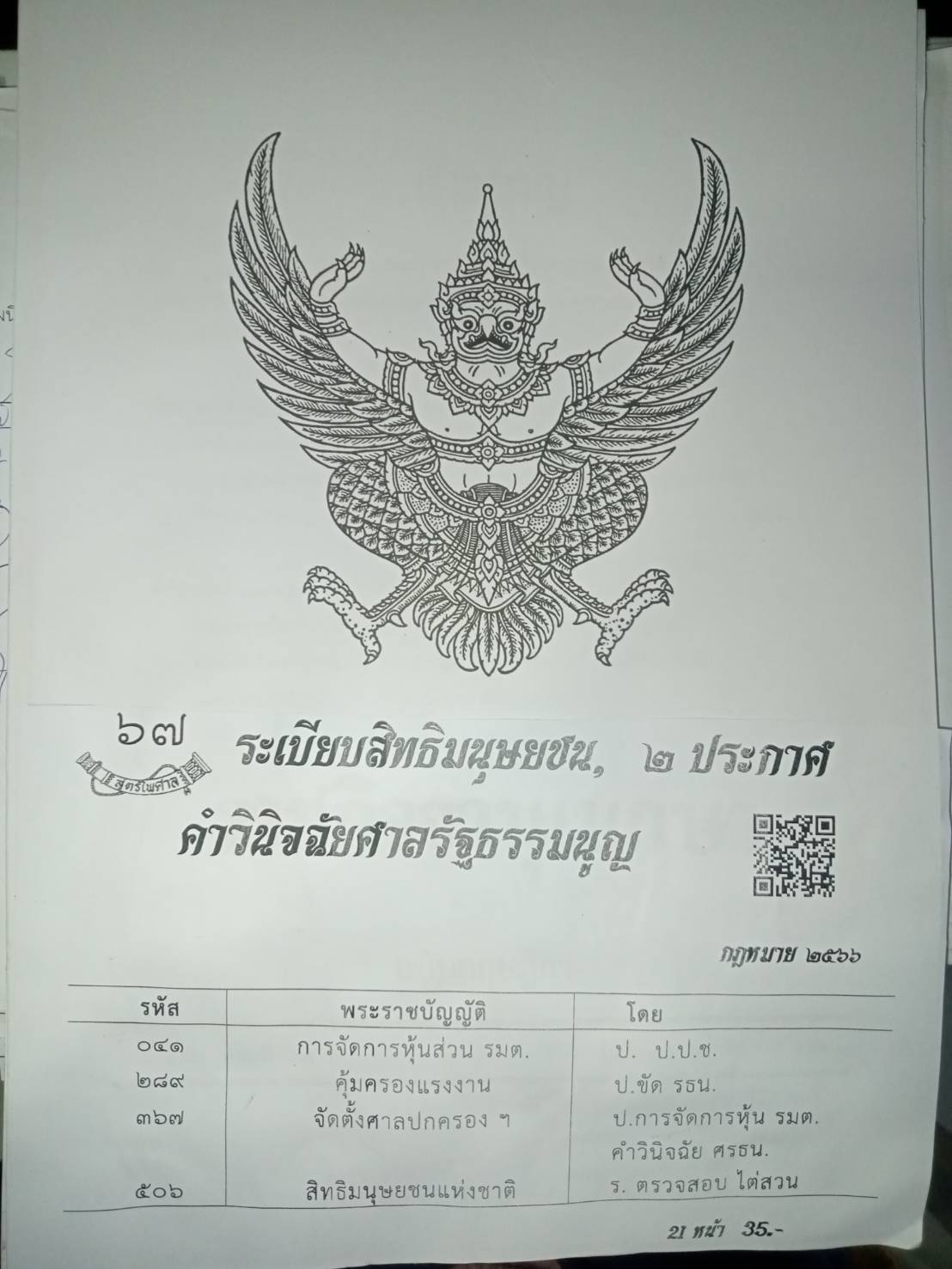 กฎหมายใหม่ปี 2566 ตอนที่ 67 ระเบียบสิทธิมนุษยชน 2 ประกาศ คำวินิจฉัยศาลรัฐธรรมนูญ