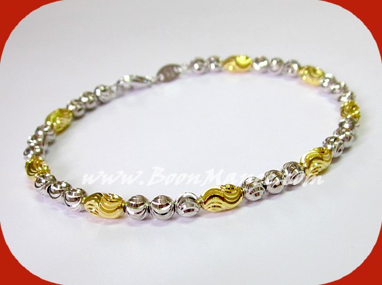 กำไลทองแท้อิตาลี 18K เม็ดยินตันตัดลาย - น้ำหนัก 7.6 กรัม (รอบวงใน 16 ซ.ม.)