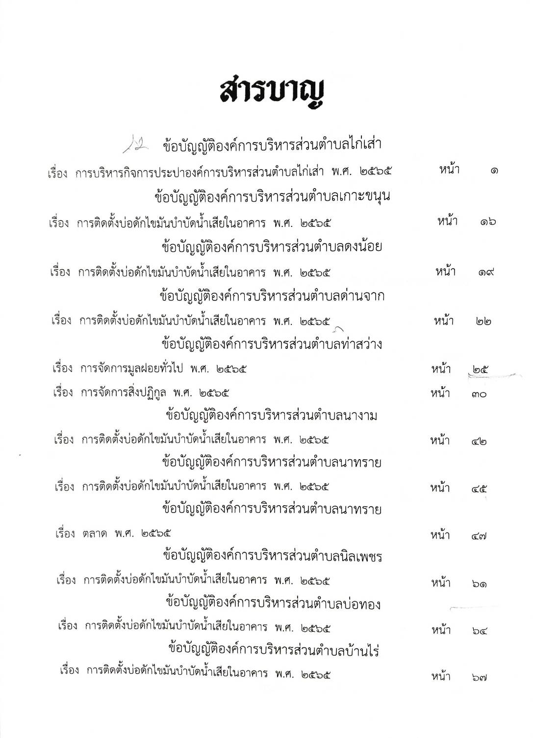 22 ข้อบัญญัติองค์การบริหารส่วนตำบล (ตอนพิเศษ 314/67)