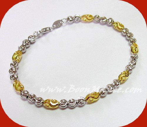 กำไลทองแท้อิตาลี 18K เม็ดยินตันตัดลาย - น้ำหนัก 7.6 กรัม (รอบวงใน 16 ซ.ม.)