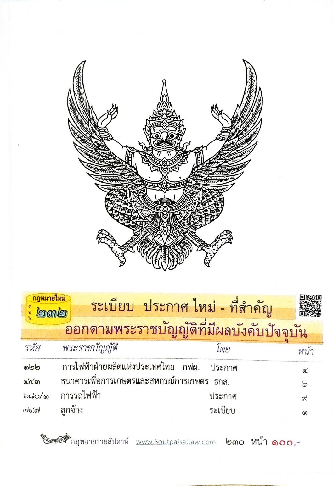 กฎหมายออกใหม่ ตอนที่ 232 (ระเบียบ ประกาศใหม่ - ที่สำคัญ ออกตามพระราชบัญญัติที่มีผลบังคับปัจจุบัน)