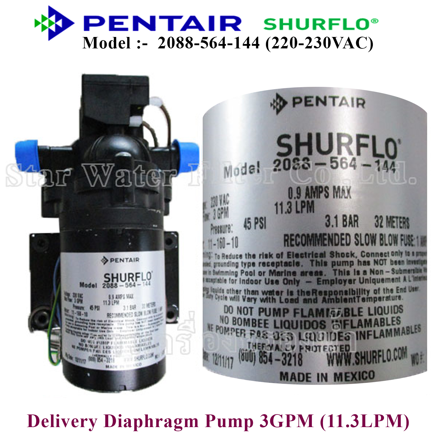 ปั๊มไดอะแฟรม Diaphragm (จ่ายน้ำ) SHURFLO 3 GPM 2088-564-144