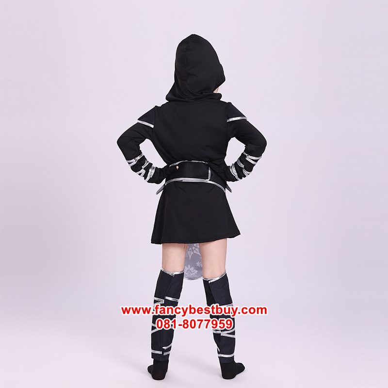 ชุดแฟนซีเด็ก ชุดนินจาเด็กหญิงสีดำ มีขนาด S 110-120, M 120-130, L 130-140, XL 140-150 (รวมมีดนินจา)