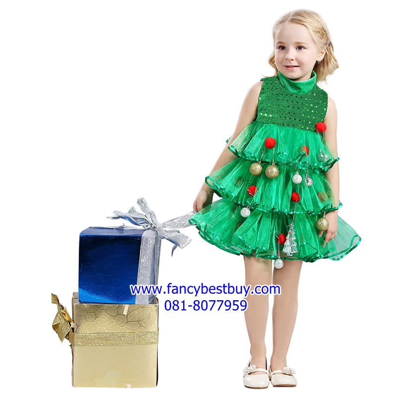 ชุดคริสมาส แบบชุดต้นคริสมาส แขนสั้น Christmas Tree Costume สำหรับ เทศกาลวันคริสมาส ขนาด 100, 110, 120, 130