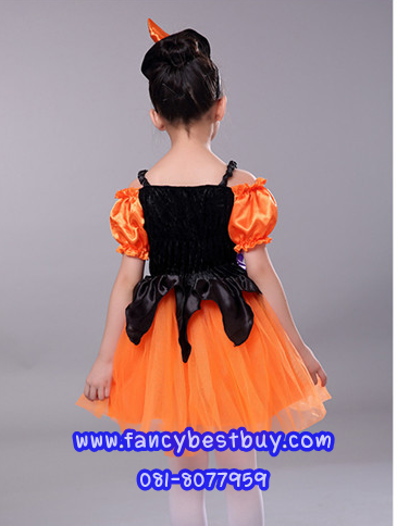 ชุดฮาโลวีนเด็ก ชุดแม่มดสีม่วง+ส้ม สำหรับงานแฟนซี วันฮาโลวีน **รวมหมวก+ไม้ดาว** มีขนาด 110, 120, 130, 140
