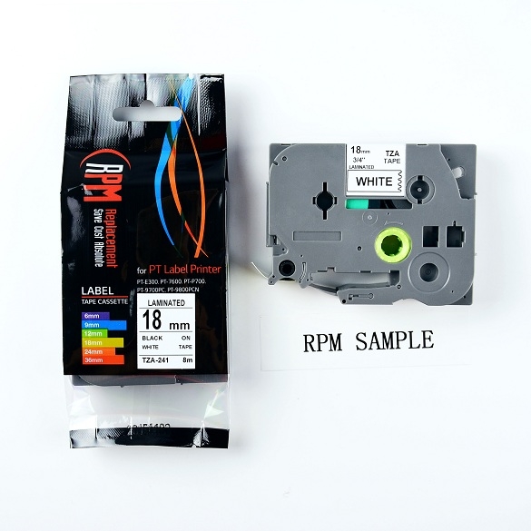 เทปพิมพ์อักษร Brother (แบบเทียบเท่า) TZA-241 ตัวดำพื้นขาว 18 มิล ยี่ห้อ RPM