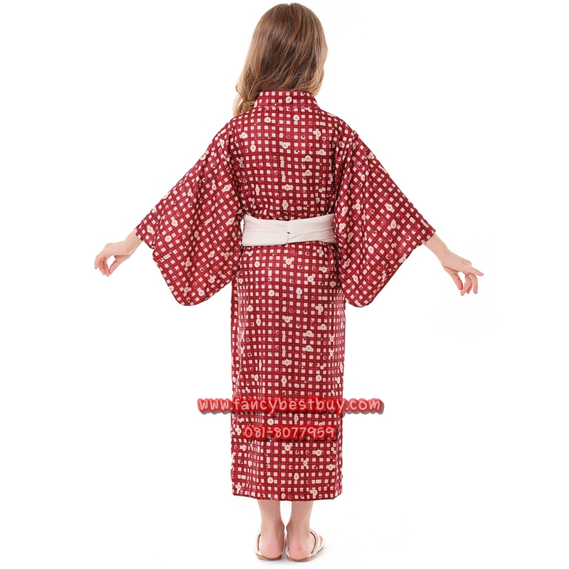 ชุดประจำชาติญี่ปุ่น ชุดกิโมโนเด็กหญิง สีแดง ขนาด M 115-125, L 125-140