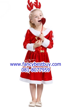 ชุดซานตี้ รวมเขากวางและไม้หัวใจ ชุดคริสมาสเด็กหญิง Christmas Costume สำหรับ เทศกาลวันคริสมาส มีขนาด 100-150
