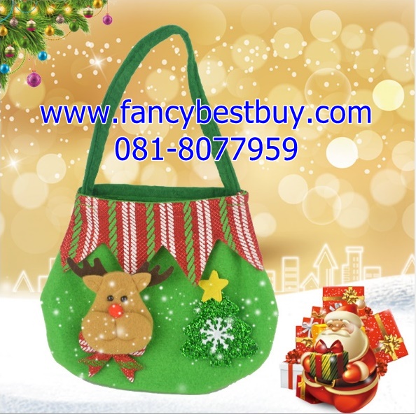 กระเป๋าคริสมาส สำหรับใส่ขนมและของขวัญ ขนาดกระเป๋า กว้าง*สูง 19*15 ซม. (ขายคู่กับลูกค้า ซื้อชุดคริสมาสเท่านั้น)