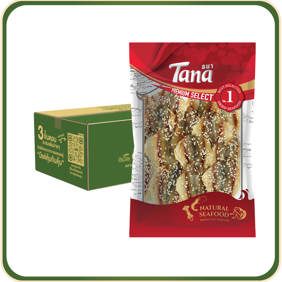 [ขายยกลัง 12 ซอง] Tana ธนา พรีเมี่ยม ปลาข้างเหลืองหวานโรยงา 100 กรัม Dried Side Fish With Sesame