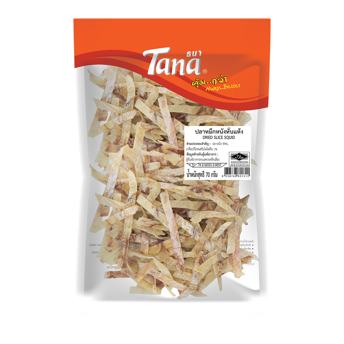 Tana ธนา คุ้มกว่า ปลาหมึกหนังหั่นแห้ง 70 กรัม DRIED SLICE SQUID