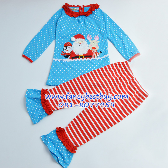 ชุดคริสมาสเด็กหญิง เสื้อลาย SANTA+กางเกง Christmas Costume สำหรับ เทศกาลวันคริสมาส มีขนาด 90, 100, 110, 120, 130