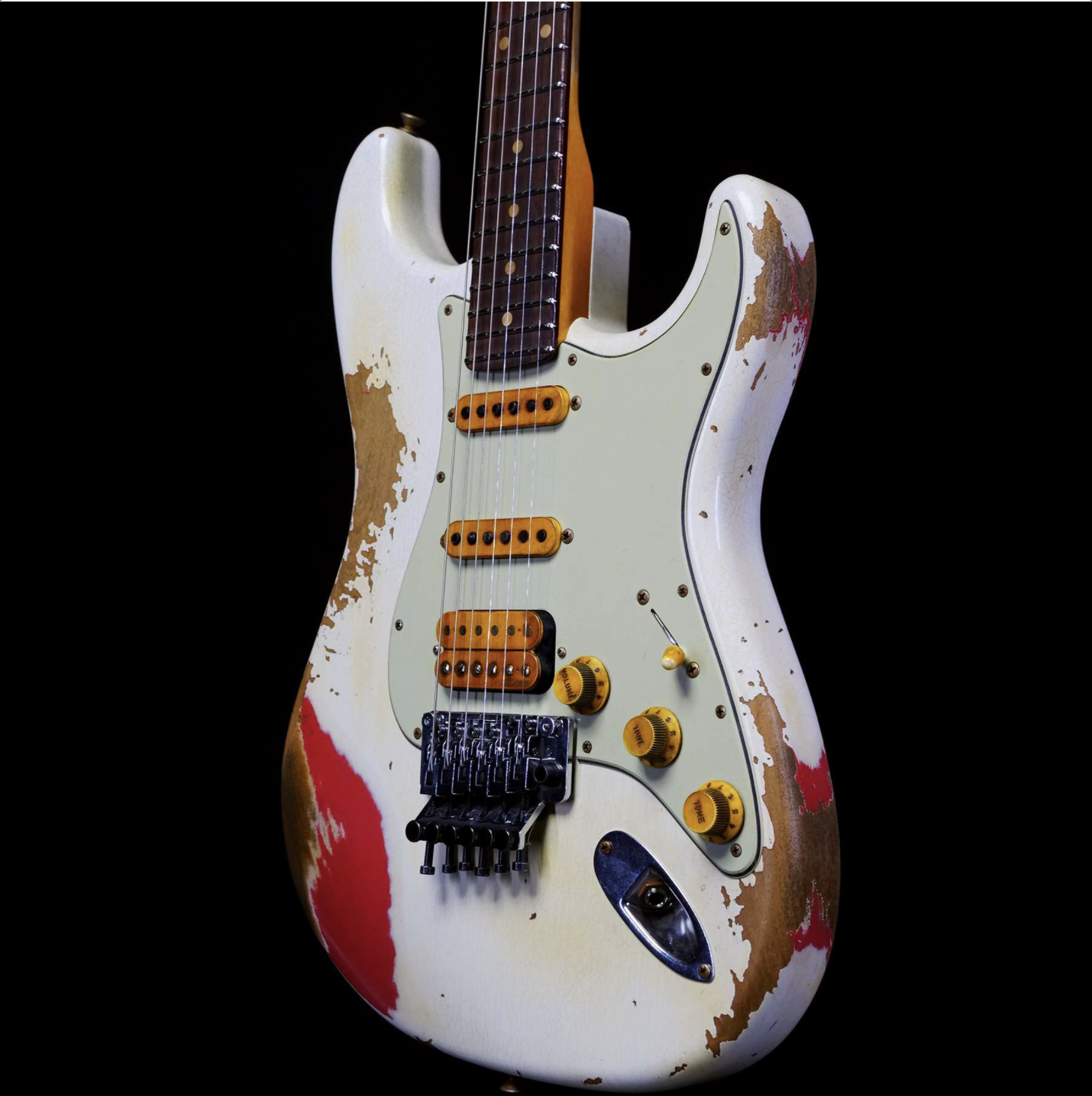 FENDER CUSTOM SHOP WHITE LIGHTNING STRATOCASTER HSS FLOYD ROSE ROSEWOOD BOARD 22 FRETS HEAVY RELIC FIESTA RED