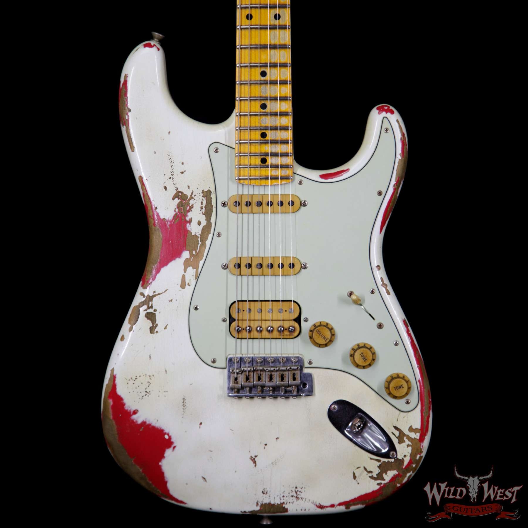 Fender Custom Shop White Lightning 2.0 HSS Stratocaster Heavy Relic Maple Board - Olympic White Over Torino Red