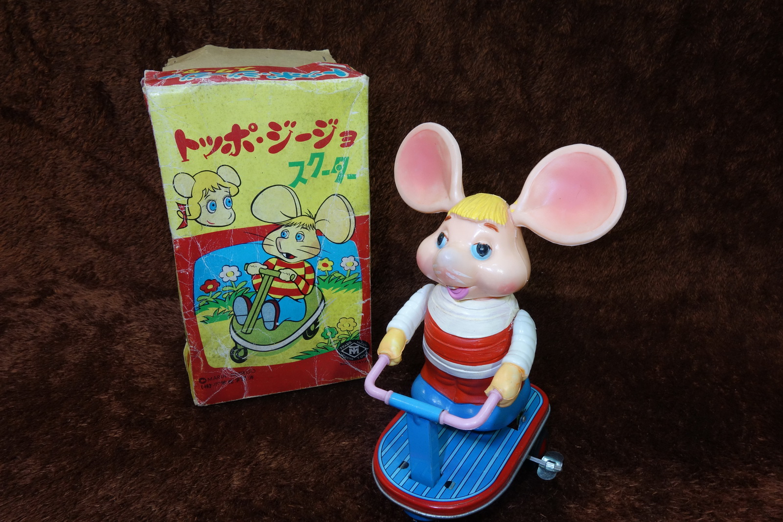 60s Masudaya Topo Gigio Handcar Tin Toy