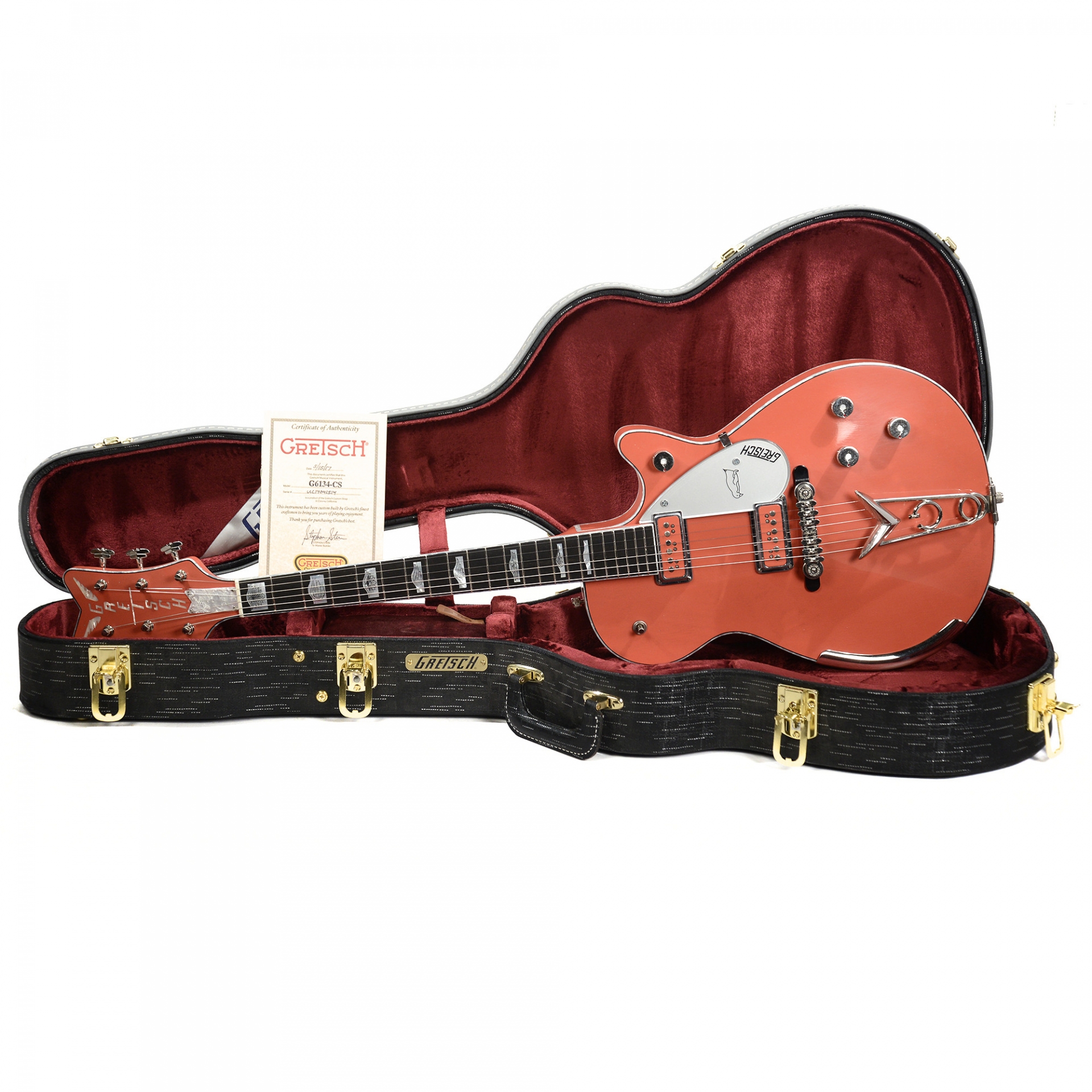 Gretsch CS 1955 Penguin Faded Tahitian Coral Light Relic w/White Moto Binding Masterbuilt by Stephen Stern No.UC17041514