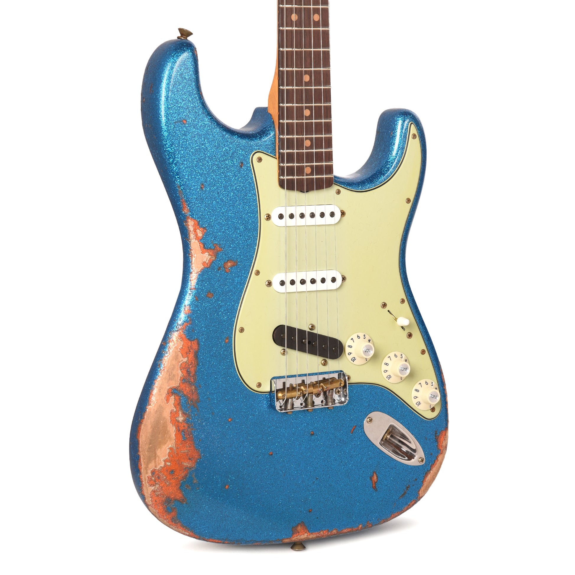 Fender Custom Shop Limited Edition Hotshot Stratocaster Aged Lake Placid Blue Sparkle over Aged Candy Tangerine Sparkle Heavy Relic