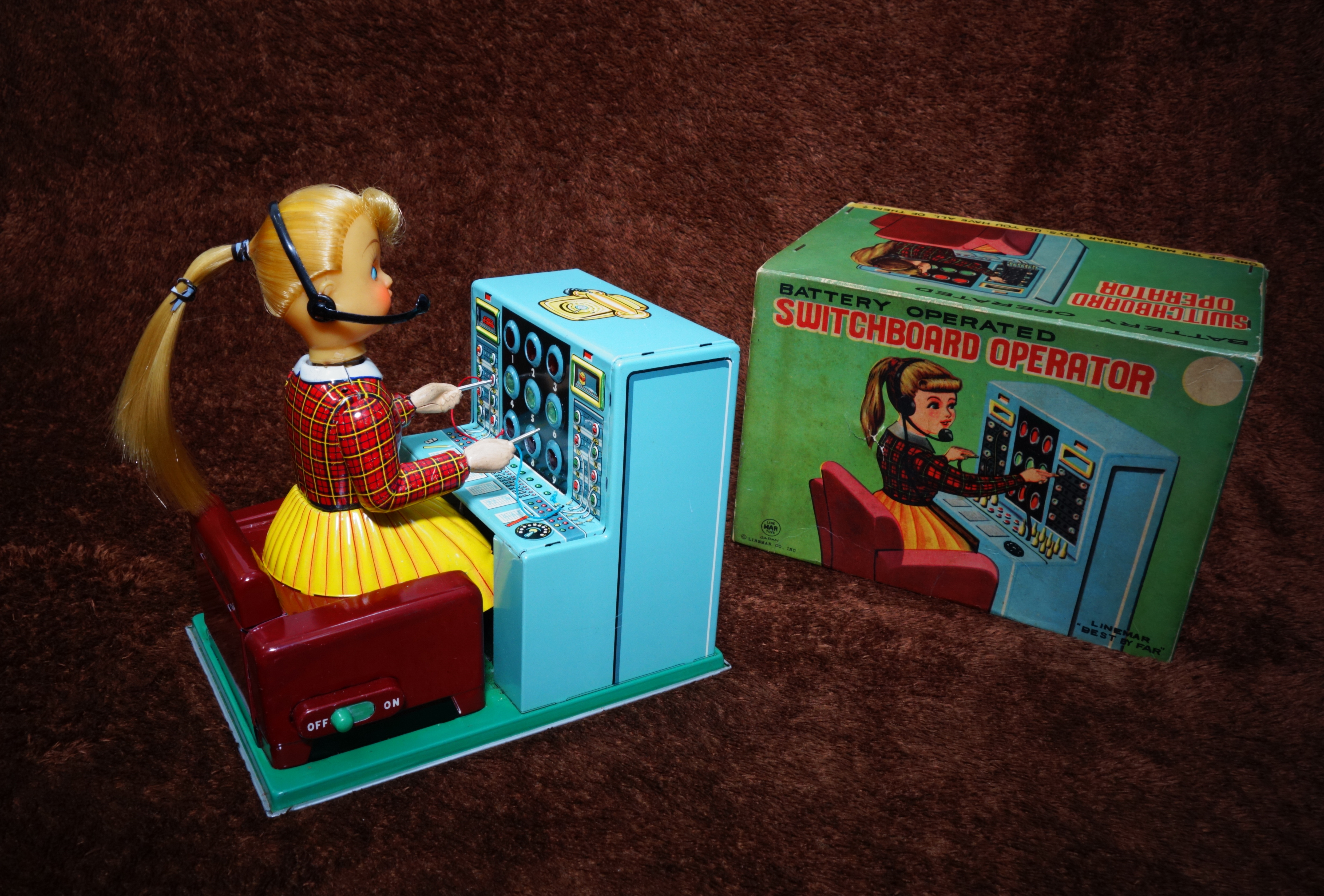50s Linemar SwitchBoard Operator Vintage Battery Tin Toy ของเล่นสังกะสี