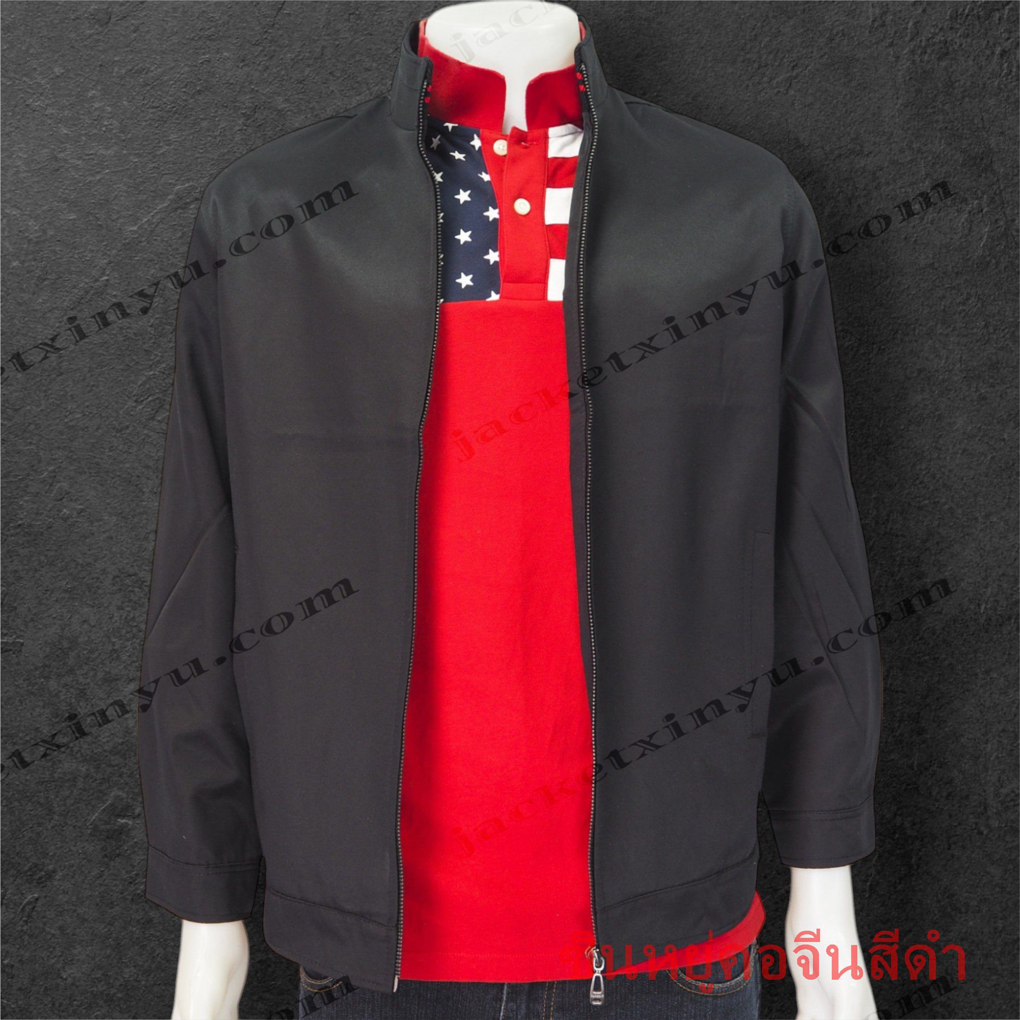เสื้อแจ็กเก็ต xinyu คอจีนสีดำ