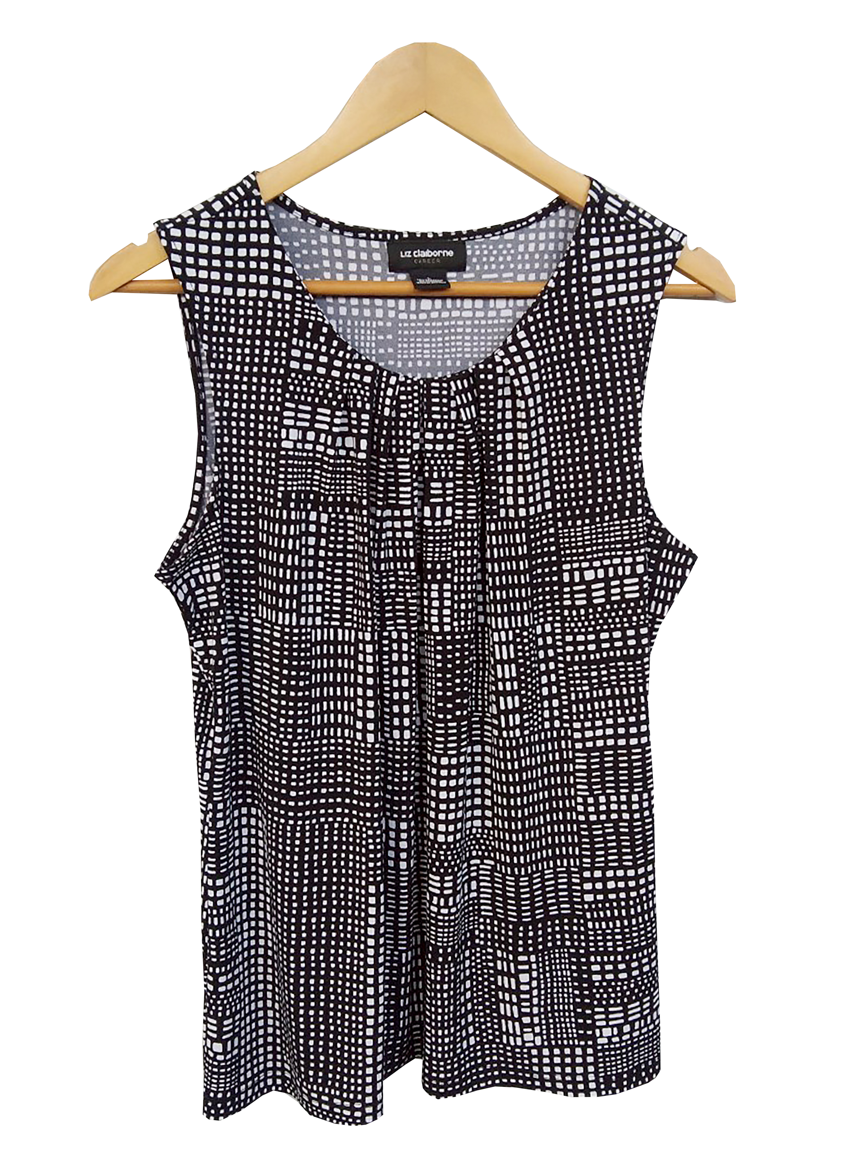 เสื้อมือสอง กล้าม แหวกด้านหน้า สีครีมดำลาย ผ้ายืดนุ่ม อก 40-42 นิ้ว