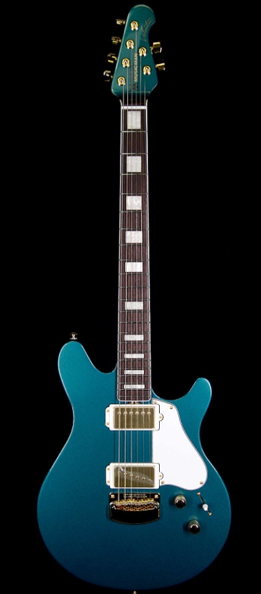 ERNIE BALL MUSIC MAN BFR LIMITED #39 OF 63 VALENTINE ROSEWOOD BOARD ROASTED FLAME MAPLE NECK PINE GREEN