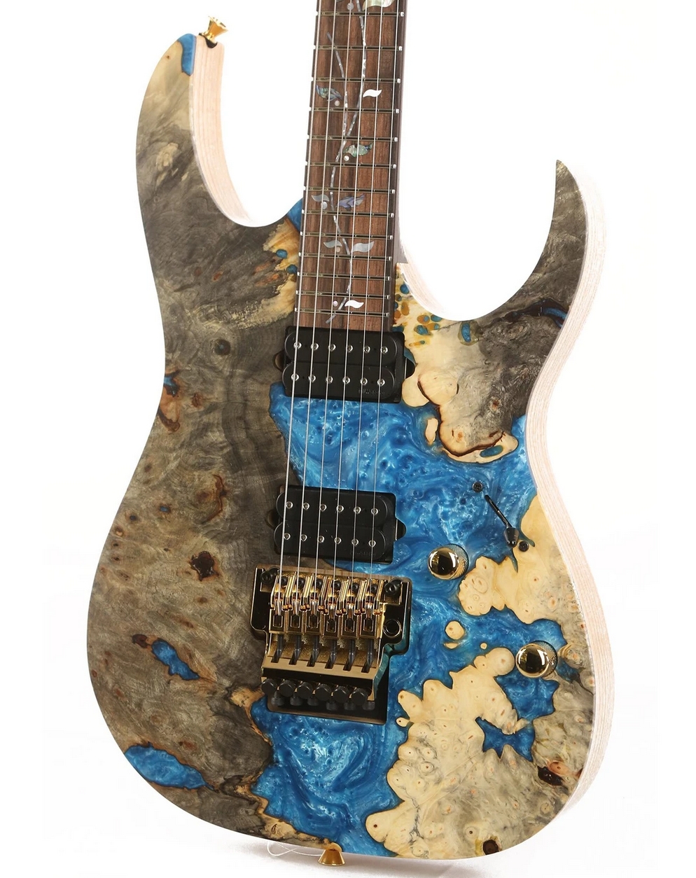 Ibanez RG j.custom Buckeye Burl and Blue Resin Fill