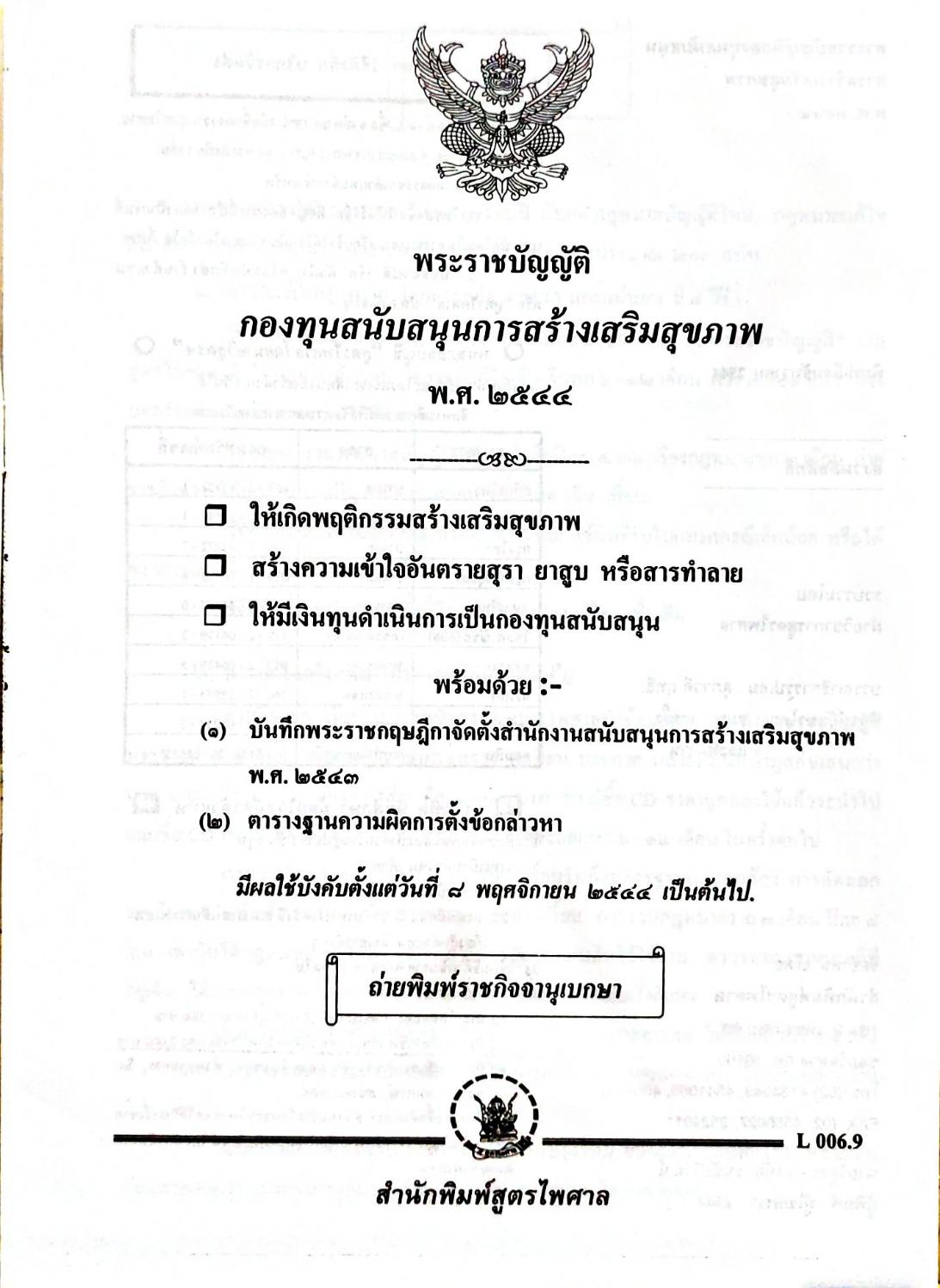พระราชบัญญัติกองทุนสนับสนุนการสร้างเสริมสุขภาพ พ.ศ.2544 (5E 03)