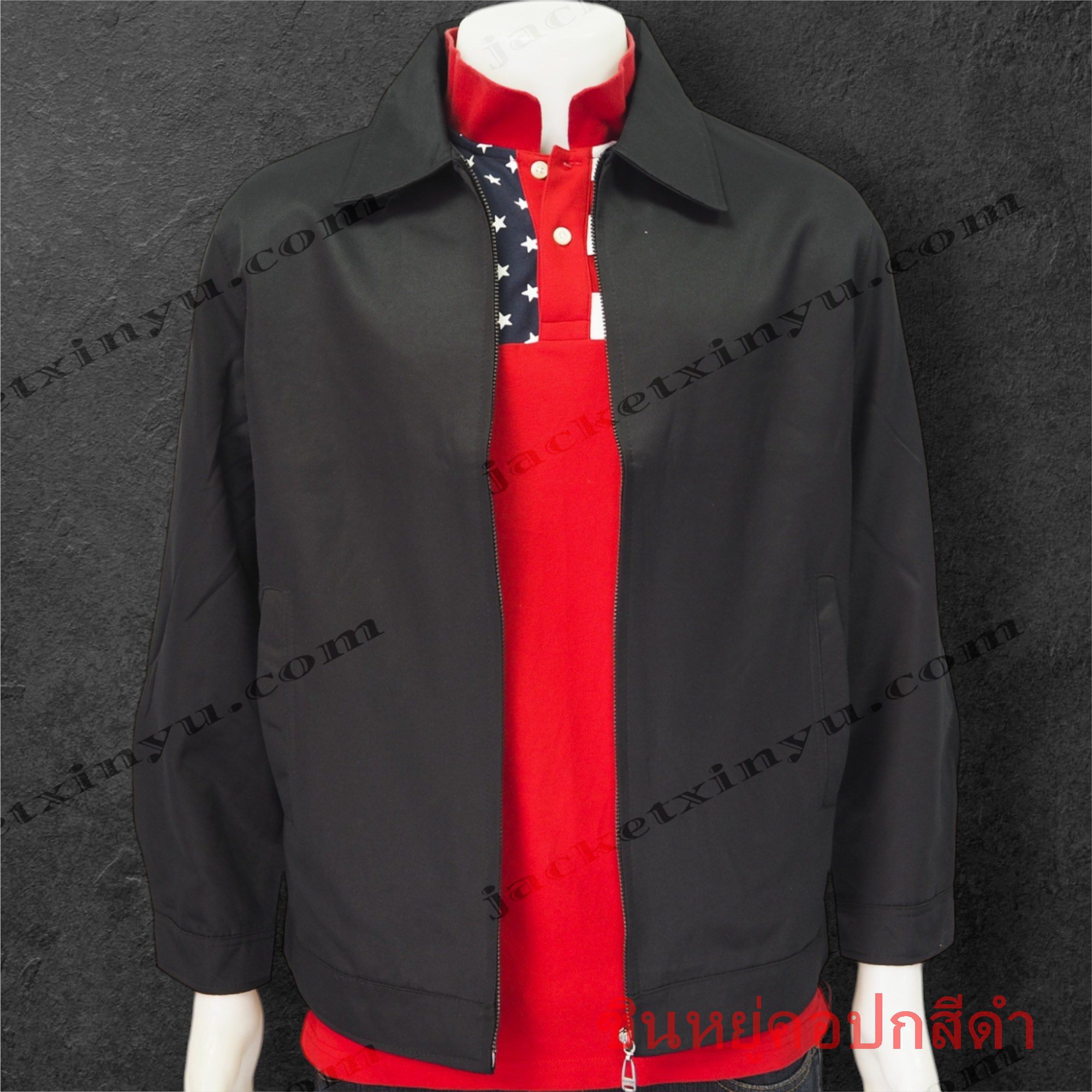 เสื้อแจ็กเก็ต xinyu คอปกสีดำ
