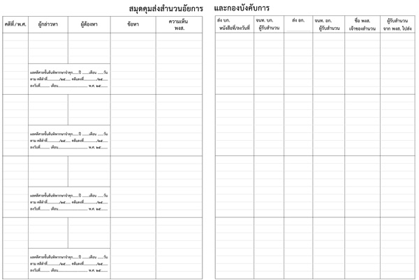 สมุดคุมส่งสำนวนอัยการ และกองบังคับการ