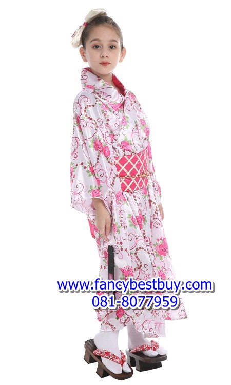 ชุดประจำชาติญี่ปุ่น ชุดกิโมโนเด็กหญิง ขนาด L + พัดสีชมพู
