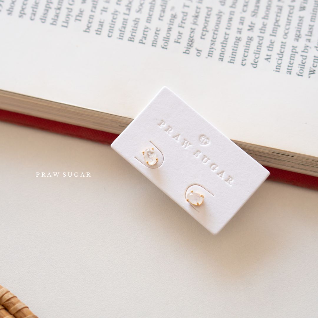 Gemstone Oval Stud Earrings 4x5mm - ต่างหูพลอยแท้ทรงรี 4x5มม (เรือนเงินแท้)