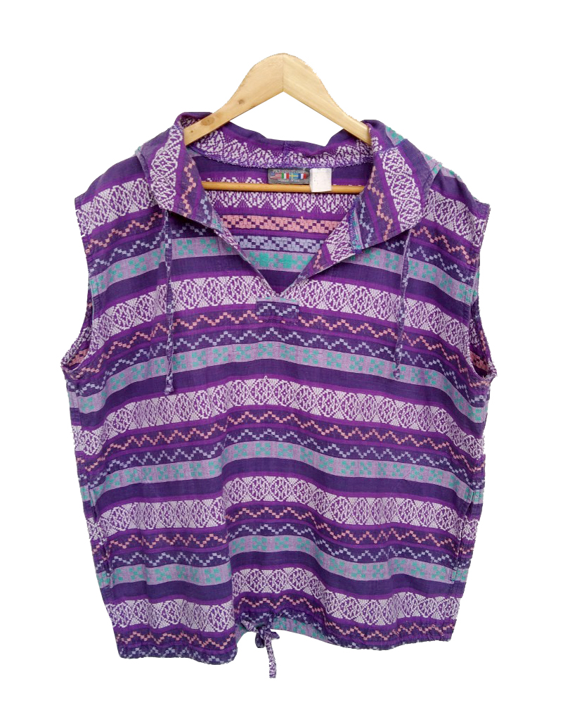 เสื้อมือสอง ฮู้ด แขนกุด ผ้าลายหลากสี อก 42-44 นิ้ว