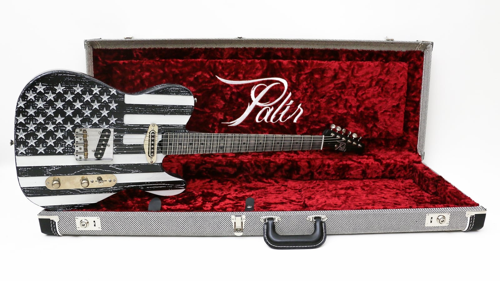 Palir Guitars Titan Black Flag carved flag body NAMM 16