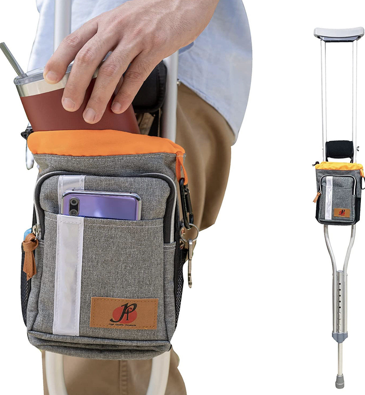 Underarm Crutch Carrying Pouch Bag with Soft Padded Hand Grip by Pf™ - Underarm Crutch Accessories for Standard or Youth-Sized Crutches