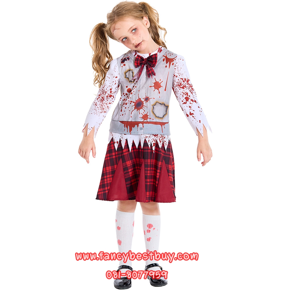ชุดฮาโลวีน ชุดนักเรียนซอมบี้ Blood Student ชุดซอมบี้ Zombie สำหรับวันฮาโลวีน มีขนาด S 110-125, M 125-140, L 140-155