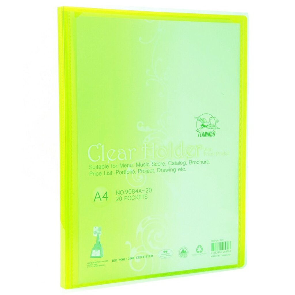 แฟ้มโชว์เอกสาร 9084- A4 (20 ซอง/เล่ม) Flamingo ขนาด 23.8 × 31 ซม. ( A4 ) ** สอดปกด้านหน้าได้ **