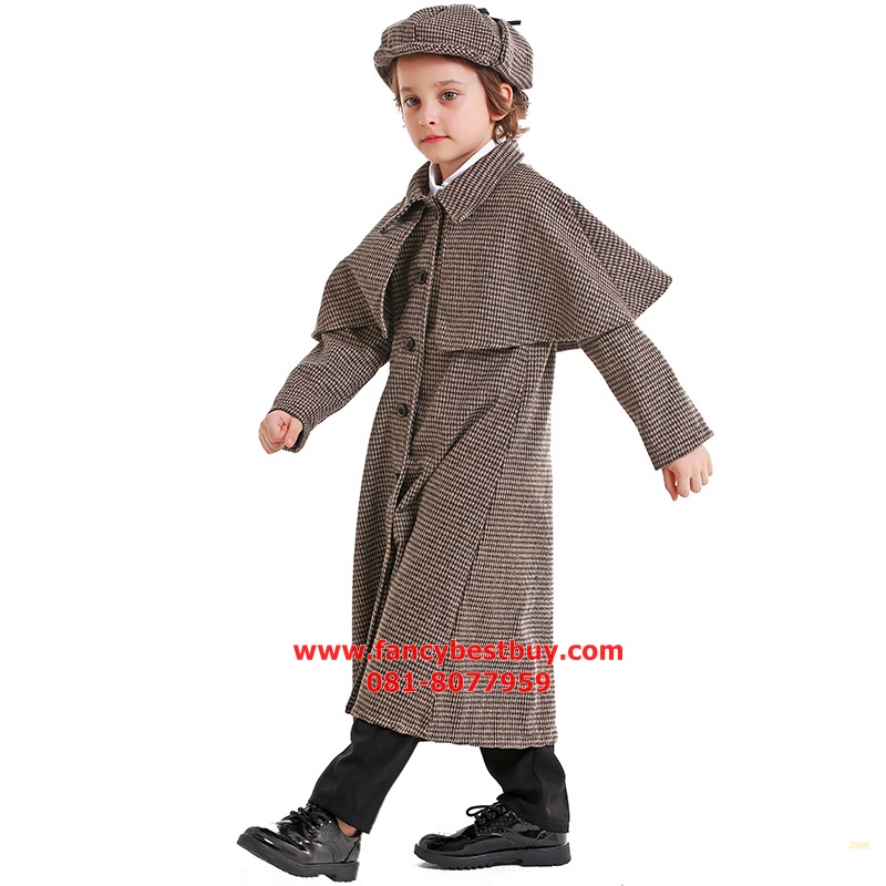 ชุดแฟนซีเด็ก ชุดเชอร์ล็อคโฮล์มส์ Sherlock Holmes มีขนาด S(105-120), M(120-135), L(135-150) รวมหมวก ผ้าสีแดง แว่นตา